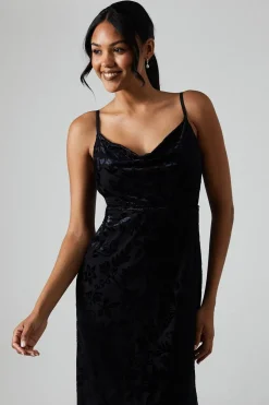 Debut London By Coast Devore Cowl Neck Midi Dress