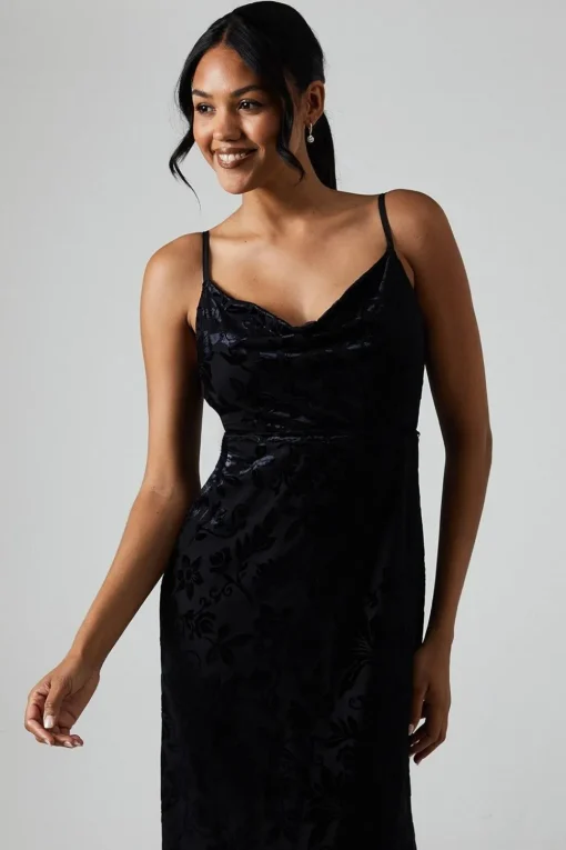 Debut London By Coast Devore Cowl Neck Midi Dress