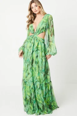 Debut London by Coast Printed Chiffon Cutout Maxi Dress