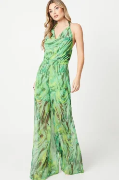 Debut London by Coast Printed Cowl Front Halter Jumpsuit
