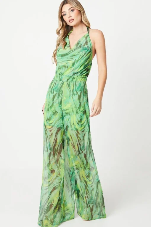 Debut London by Coast Printed Cowl Front Halter Jumpsuit