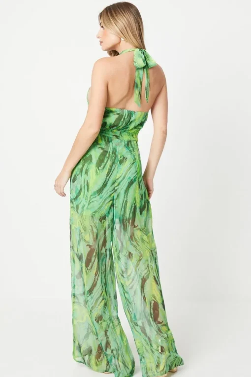 Debut London by Coast Printed Cowl Front Halter Jumpsuit