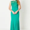Debut London by Coast Slash Neck Open Back Applique Prom Dress