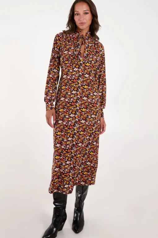 Deep V Tie High Neck Midi Dress