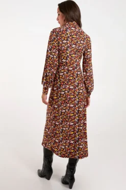 Deep V Tie High Neck Midi Dress