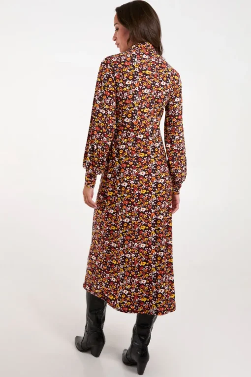 Deep V Tie High Neck Midi Dress