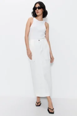 Denim Cargo Midi Skirt