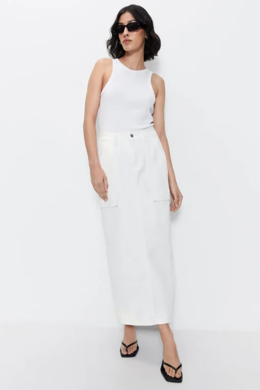 Denim Cargo Midi Skirt