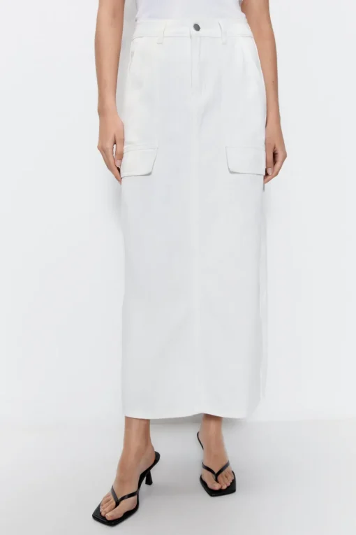 Denim Cargo Midi Skirt