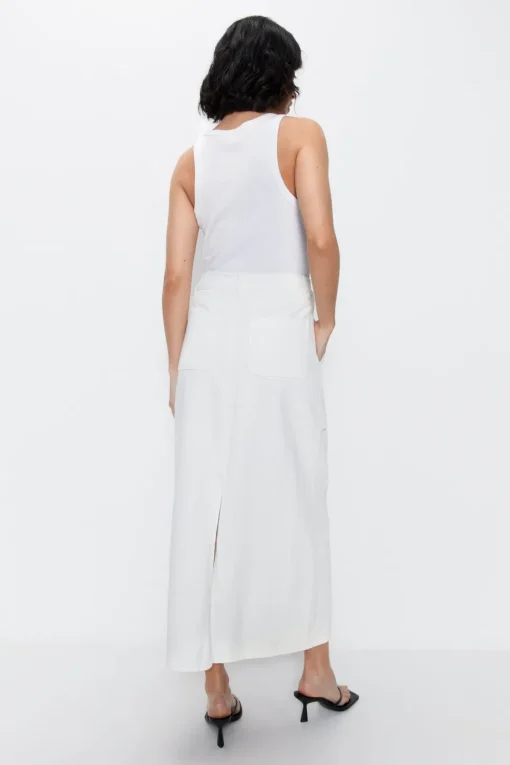 Denim Cargo Midi Skirt