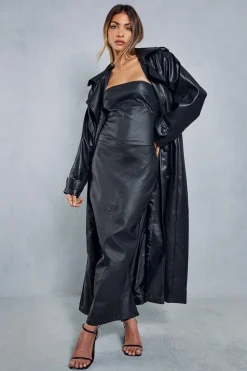 Denim Coated Bandeau Split Back Maxi Dress