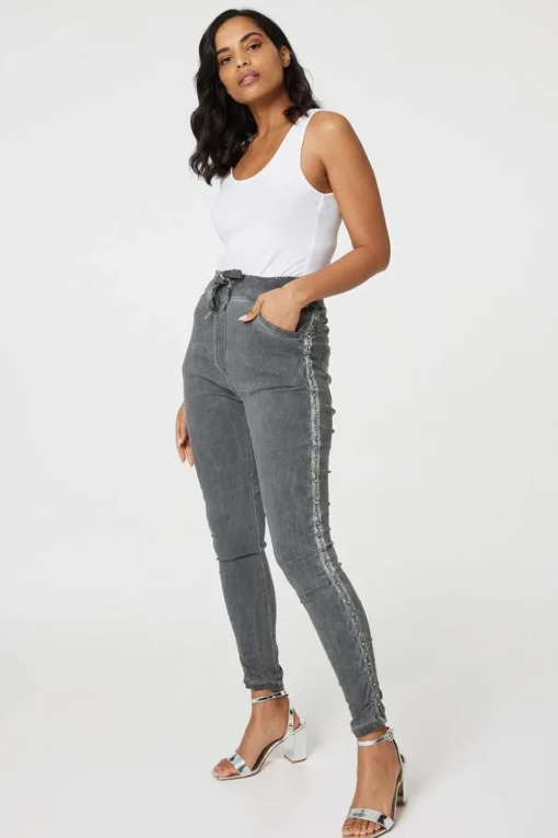 Denim Embellished Side Jeggings
