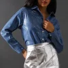 Denim Sequin Oversized Shirt