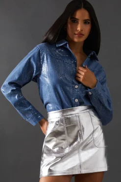 Denim Sequin Oversized Shirt