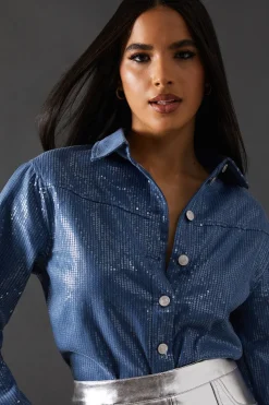 Denim Sequin Oversized Shirt