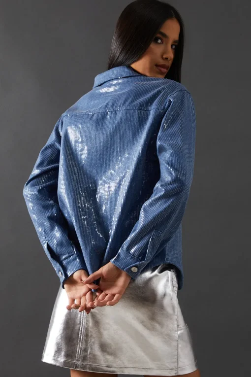 Denim Sequin Oversized Shirt