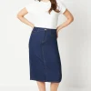 Denim Split Detail Midi Skirt