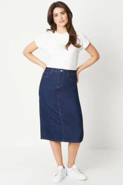 Denim Split Detail Midi Skirt