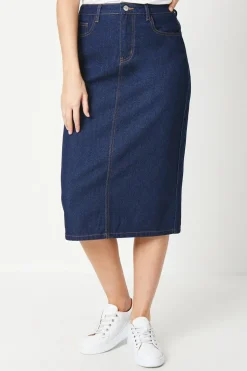 Denim Split Detail Midi Skirt