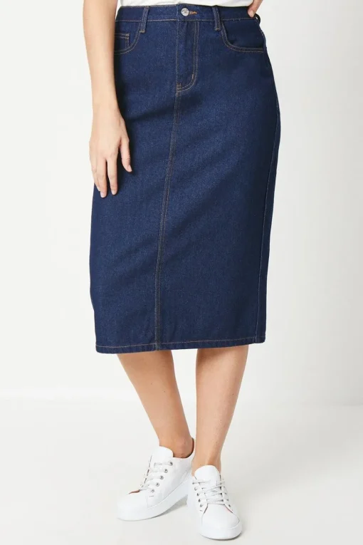 Denim Split Detail Midi Skirt