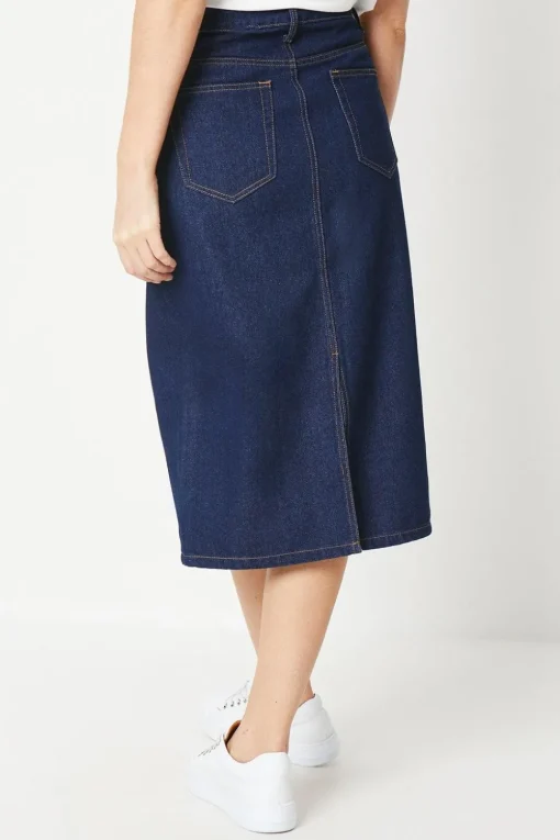 Denim Split Detail Midi Skirt