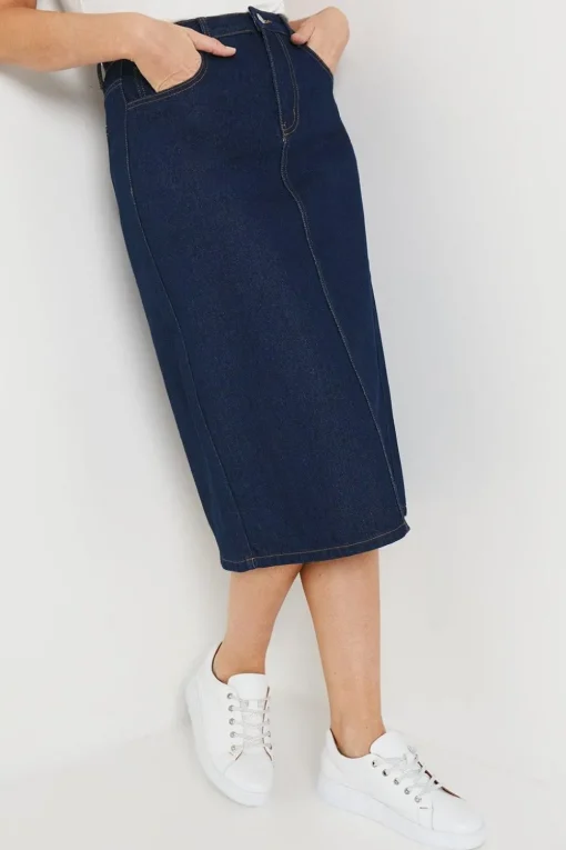 Denim Split Detail Midi Skirt