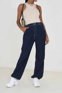 Denim Style Utility Parachute Trousers