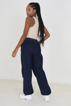 Denim Style Utility Parachute Trousers