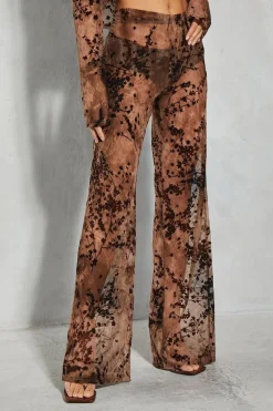 Devore Mesh Floral High Waisted Wide Leg Trouser