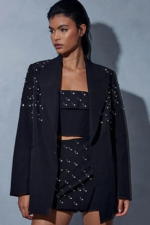 Diamante Embellished Oversized Blazer