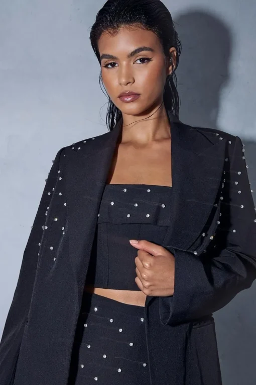 Diamante Embellished Oversized Blazer