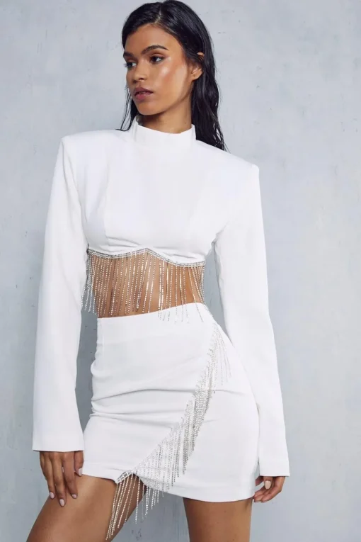 Diamante Fringed Mini Skirt