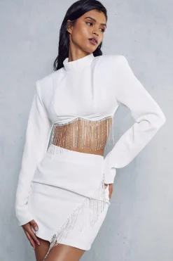 Diamante Fringed Mini Skirt