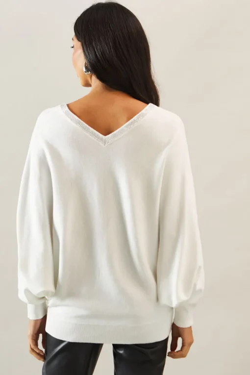Diamante neckline v neck jumper