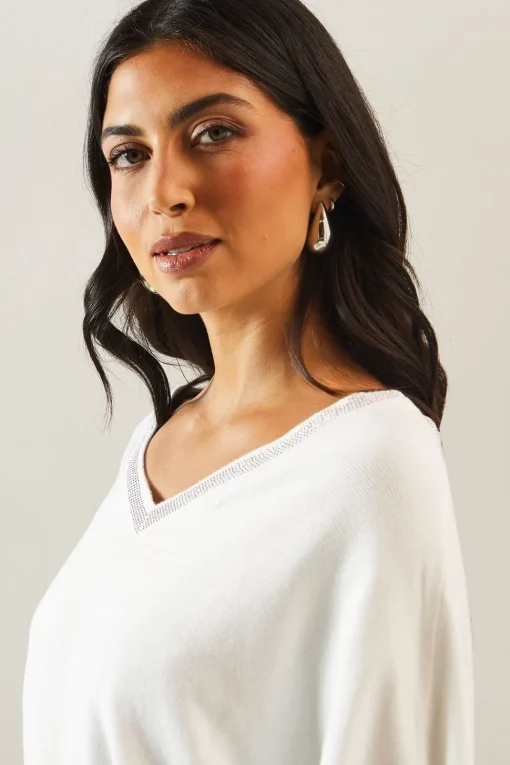 Diamante neckline v neck jumper