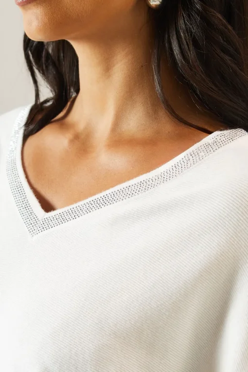 Diamante neckline v neck jumper