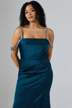 Diamante Trim Draped Shoulder Maxi Dress