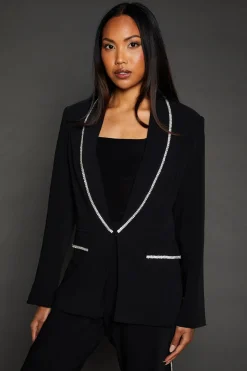 Diamond Trim Shawl Collar Blazer