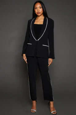 Diamond Trim Shawl Collar Blazer