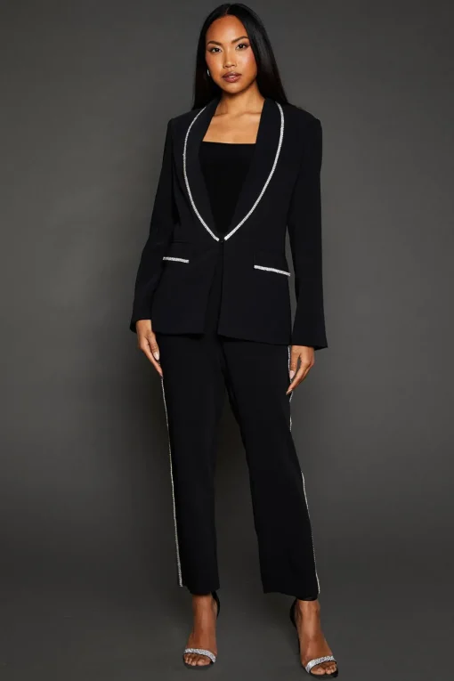 Diamond Trim Shawl Collar Blazer
