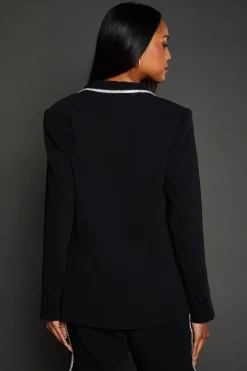 Diamond Trim Shawl Collar Blazer