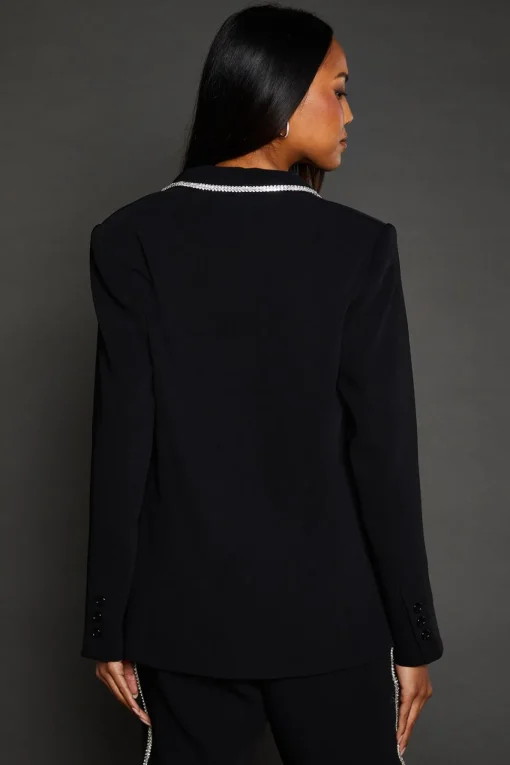 Diamond Trim Shawl Collar Blazer