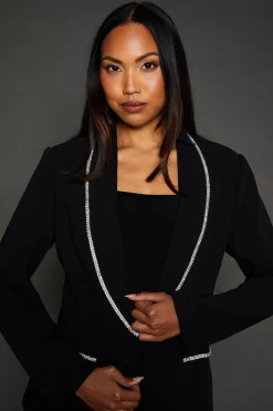 Diamond Trim Shawl Collar Blazer