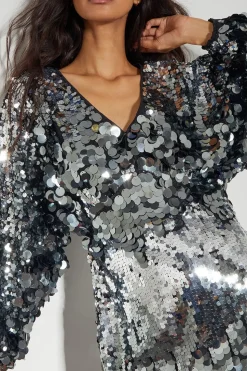 Dina Dolman Sequin Mini Dress Silver