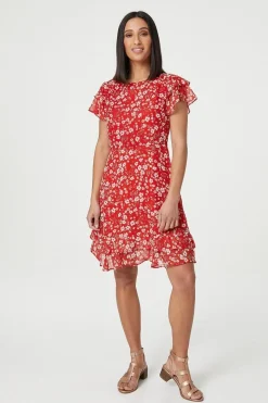 Ditsy Floral Frilled Sleeve Dress
