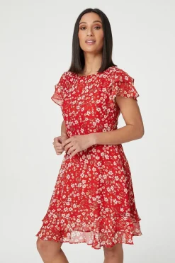 Ditsy Floral Frilled Sleeve Dress