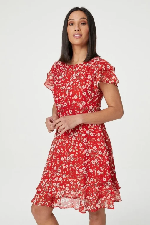 Ditsy Floral Frilled Sleeve Dress