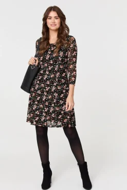 Ditsy Floral Mesh Knee Length Dress