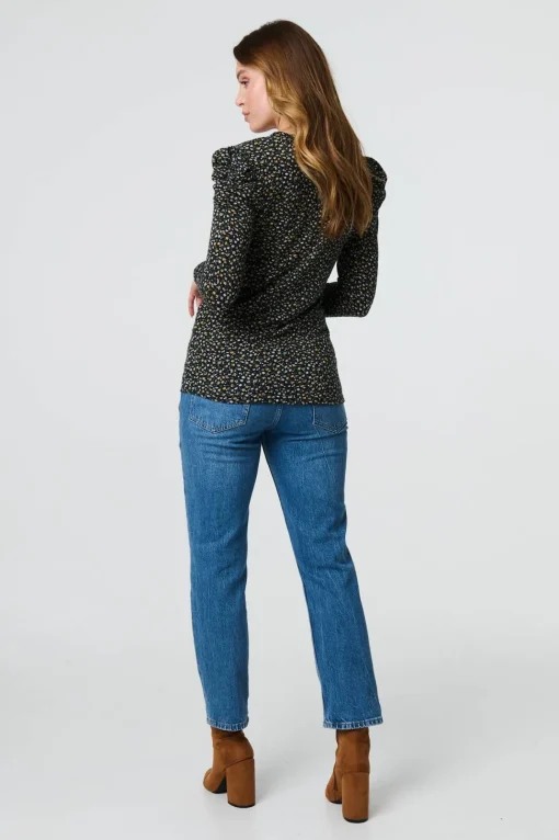 Ditsy Floral Ruffled Long Sleeve Top