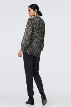 Ditsy Floral Semi Sheer Long Sleeve Blouse